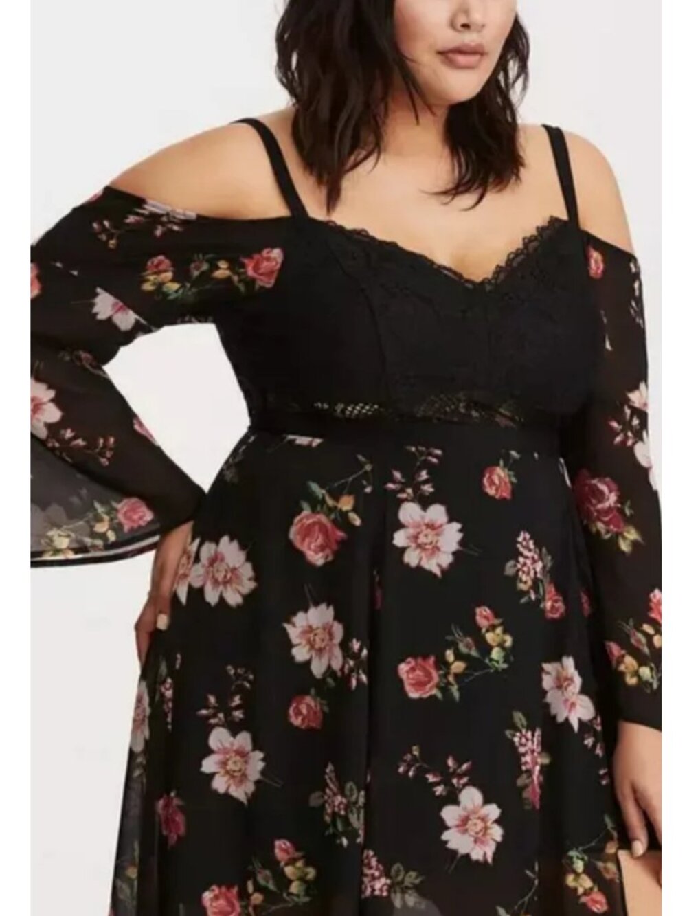 Torrid Insider Floral Print Cold Shoulder Lace Bustier Maxi Dress 16 - Picture 3 of 14